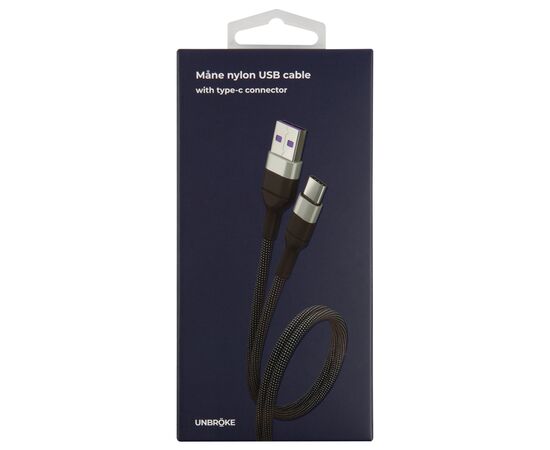  Кабель UNBRÖKE Måne USB - Type-C, 1,2 метра, нейлоновая оплетка, до 3A, черно-серый 