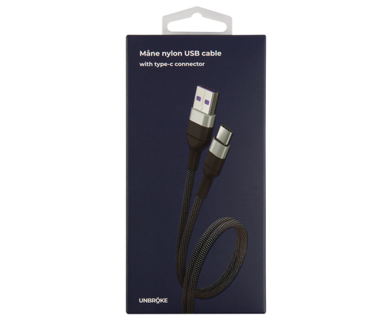  Кабель UNBRÖKE Måne USB - Type-C, 1,2 метра, нейлоновая оплетка, до 3A, черно-серый 
