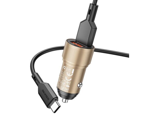  Блок питания автомобильный 2 USB Borofone BZ19, Wisdom, 12Вт, кабель Type-C, цвет: золотой (1/94/376) 