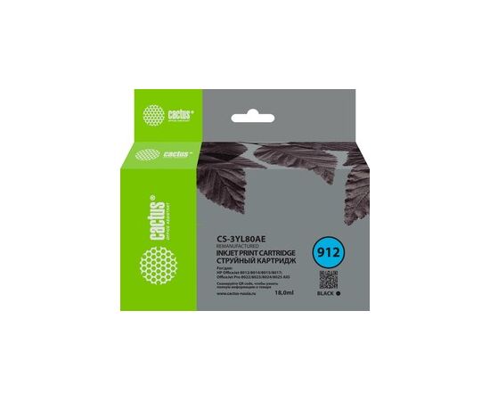  Картридж струйный Cactus CS-3YL80AE 912 черный 18мл для HP OfficeJet 8010/8012/8013/8014/8015/8020/8025 