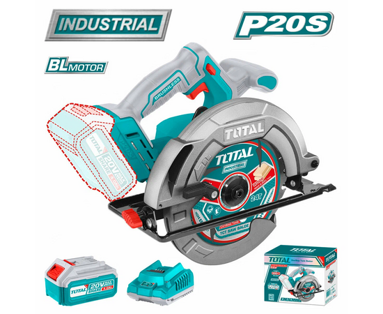  Пила дисковая TOTAL TSLI18511 Industrial Li-Ion 20V диск 185мм, 4800об/мин 1 аккум и ЗУ 