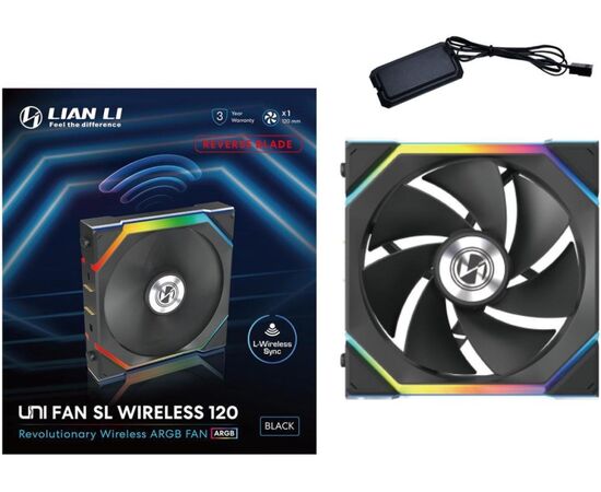  Вентилятор Lian Li UNI Fan SL Wireless 120 Reverse Blade (G99.12RSL1W1B.R0) / 12RSL1W1B Black / 120x124,5x28мм (PWM, ARGB, 2000 об/мин (Max.), 31dBa) 