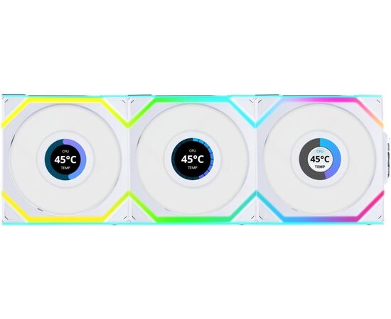  Комплект вентиляторов (3шт.) Lian Li UNI Fan SL Wireless LCD 120 (G99.12SLLCD1W3W.R0)/12SLLCD1W3W White/120x124,5x28мм (1.6” LCD,PWM,ARGB,1900 об/мин) 