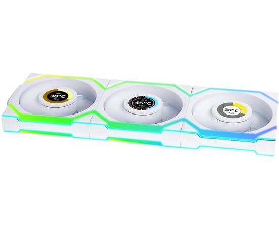  Комплект вентиляторов (3шт.) Lian Li UNI Fan SL Wireless LCD 120 (G99.12SLLCD1W3W.R0)/12SLLCD1W3W White/120x124,5x28мм (1.6” LCD,PWM,ARGB,1900 об/мин) 